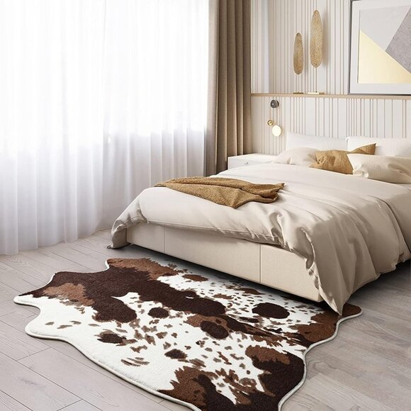 NEW Cow Print Rug Faux Cowhide Rug, Upgraded Fluffy Animal Printed ,4.6ft x 5.2f - Picture 4 of 8